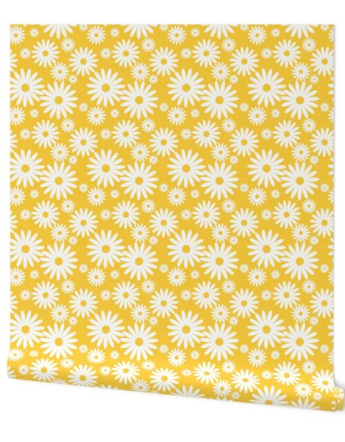 Mini Daisies in Goldenrod and White Wallpaper