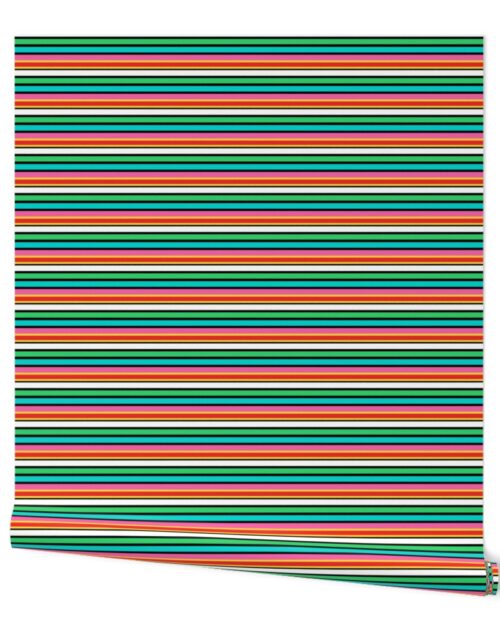 Small Candy Colored Horizontal Deckchair Stripes in Pink, Aqua and Mint Wallpaper