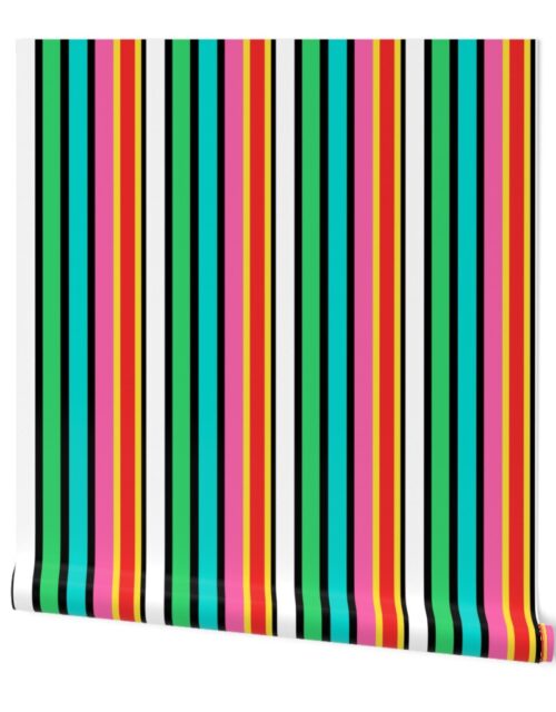Candy Colored Vertical  Deckchair Stripes in Pink, Aqua and Mint Wallpaper
