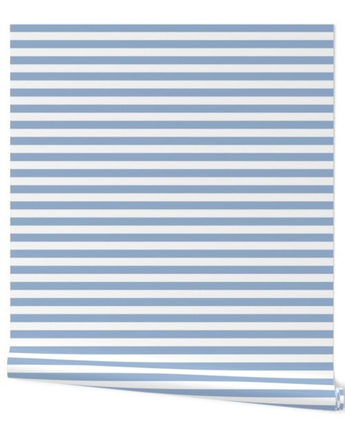Cerulean Blue and White  Horizontal Cabana Tent Stripes Wallpaper