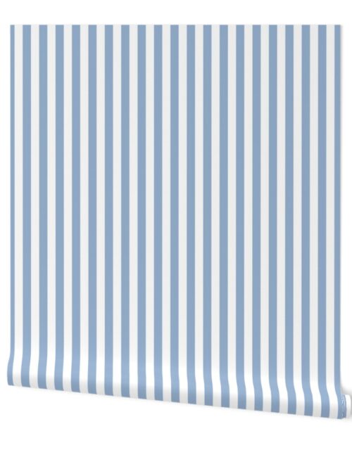 Cerulean Blue and White  Vertical Cabana Tent Stripes Wallpaper