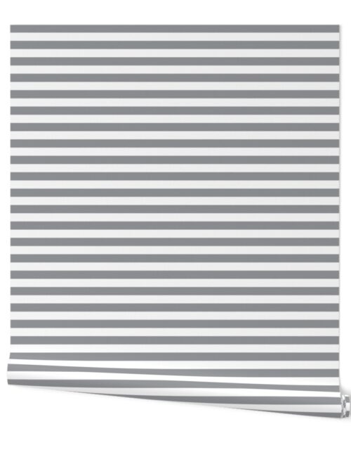 Ultimate Gray and White Horizontal Cabana Tent Stripes Wallpaper