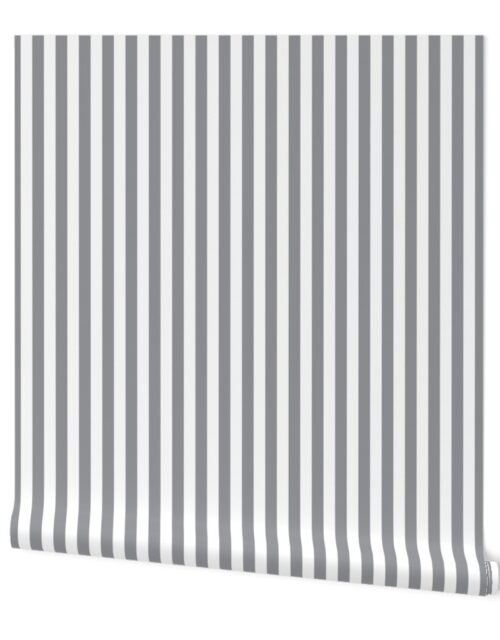 Ultimate Gray and White Vertical Cabana Tent Stripes Wallpaper