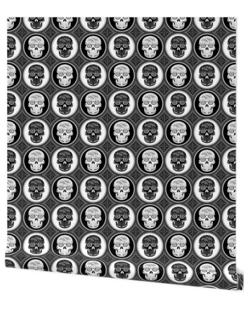 Large Black and White Skulls Calaveras Day of the Dead Dia de los Muertos Wallpaper