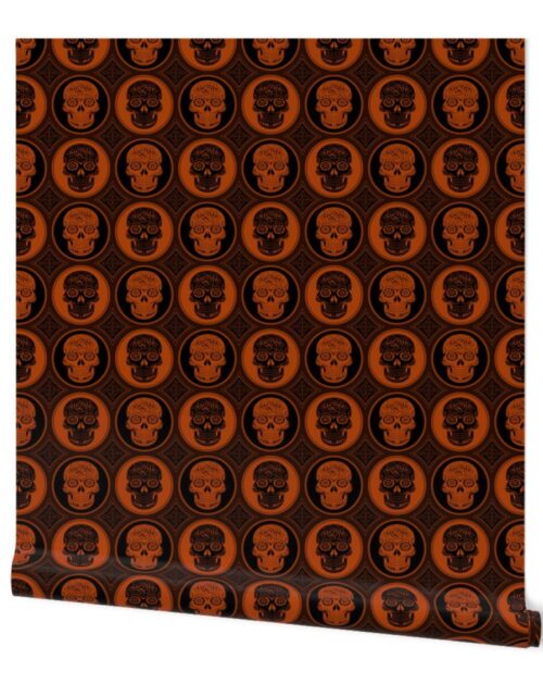 Large Orange and Black  Skulls Calaveras Day of the Dead Dia de los Muertos Wallpaper