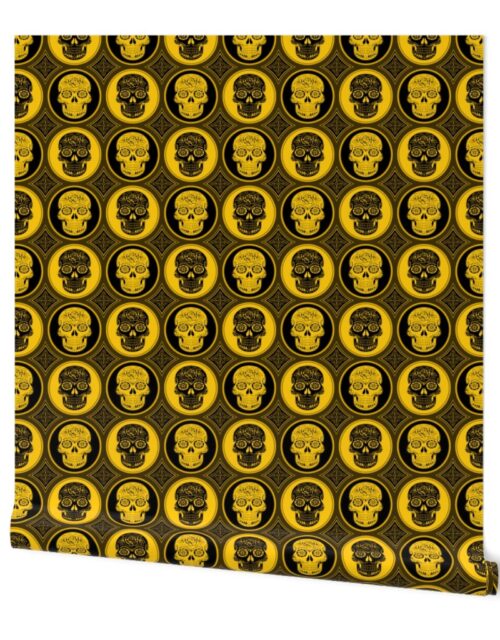 Large Yellow and Black Skulls Calaveras Day of the Dead Dia de los Muertos Wallpaper
