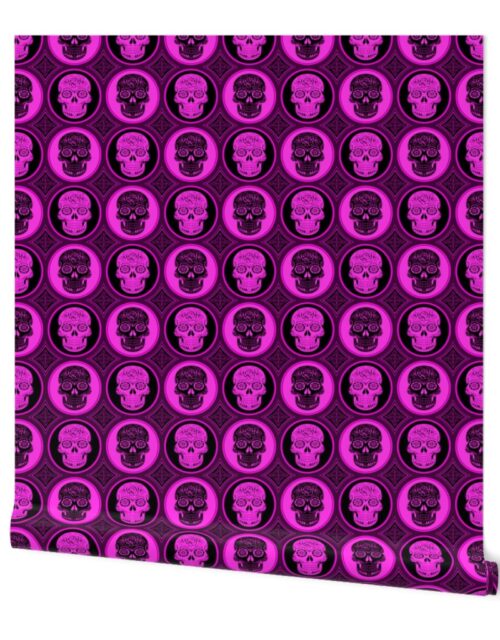 Large Bright Pink and Black  Skulls Calaveras Day of the Dead Dia de los Muertos Wallpaper
