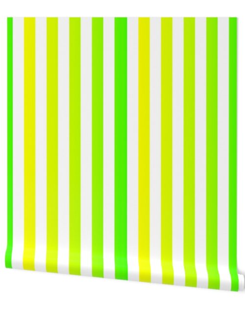 Large Bright Yellow and Green Ombré  Shade Vertical Cabana Stripes Wallpaper