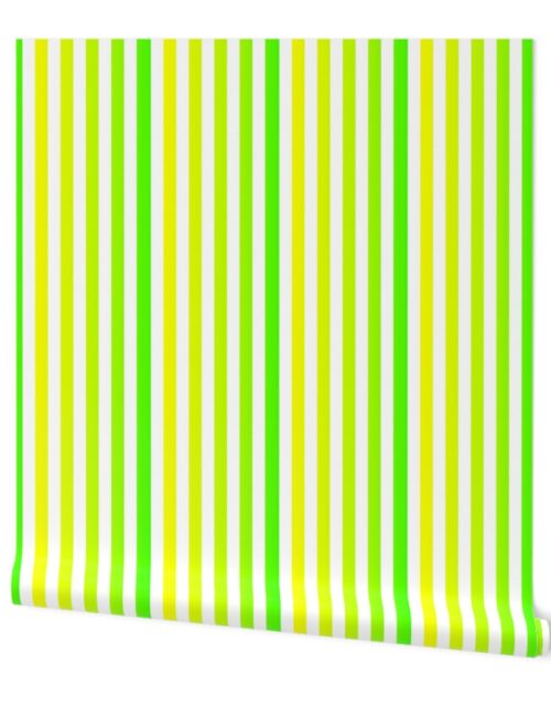 Small Bright Yellow and Green Ombré  Shade Vertical  Cabana Stripes Wallpaper