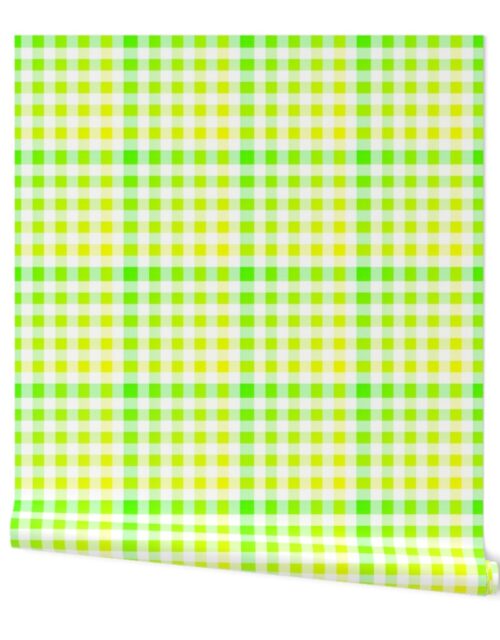 Small Bright Yellow and Green Ombré  Shade Gingham Check Plaid Wallpaper