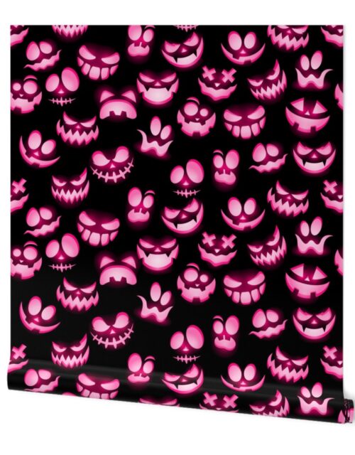 Grinning Halloween Jack o Lantern in Bright Pink on Black Wallpaper