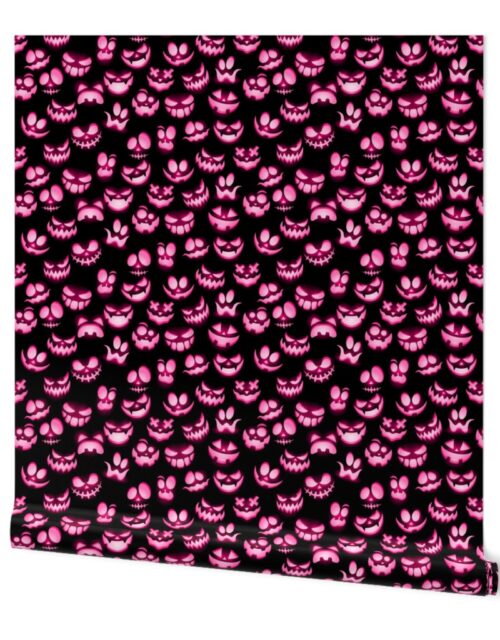 Mini Grinning Halloween Jack o Lantern in Bright Pink on Black Wallpaper