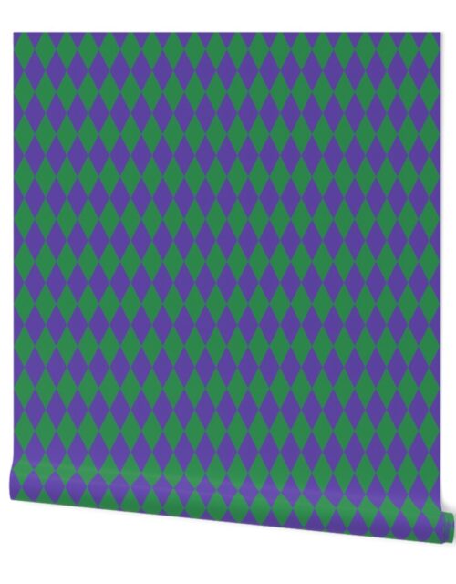 Purple and Green Medium Harlequin Diagonal Diamond Pattern Wallpaper