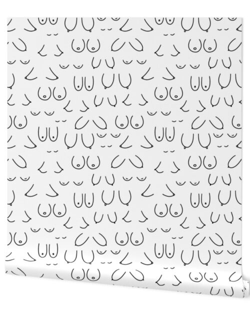 Breast Cancer Awareness Month  Boobs in Black on White Hand-Drawn Outlines Wallpaper