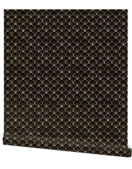 Mini Scallop Shells in Black and Gold Art Deco Vintage Foil Pattern Wallpaper
