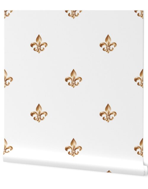 Faux-Effect Metallic Gold Fleur de Lis Royal Symbols on Wedding White Wallpaper