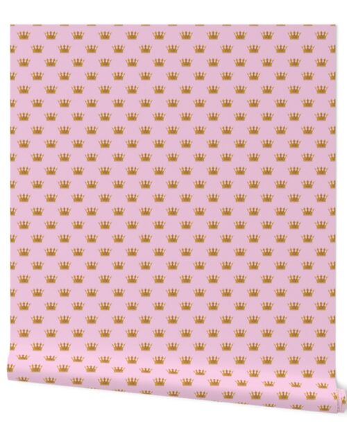 Small Gold Crowns on Princess Pink Wallpaper