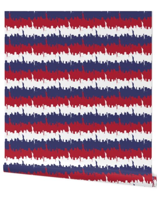 Small NY USA Skyline in Red White & Blue Stripes Wallpaper