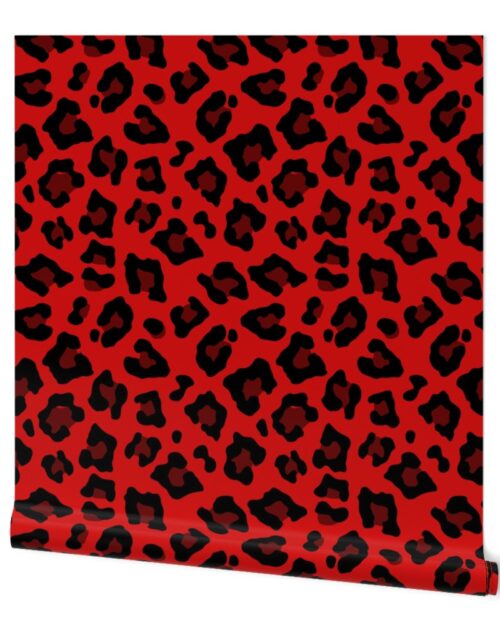 Jumbo Leopard Spots Animal Repeat Pattern Print in Red and Black Wallpaper