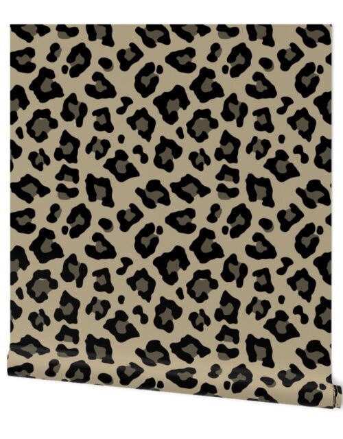 Jumbo Leopard Spots Animal Repeat Pattern Print in Tan and Black Wallpaper