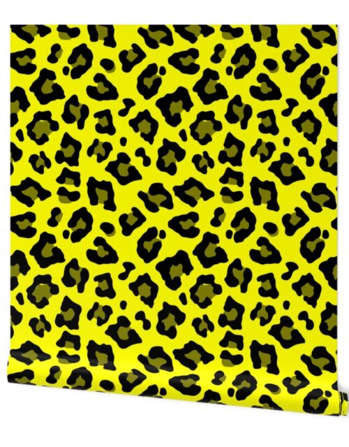 Jumbo Leopard Spots Animal Repeat Pattern Print in Yellow and Black Wallpaper