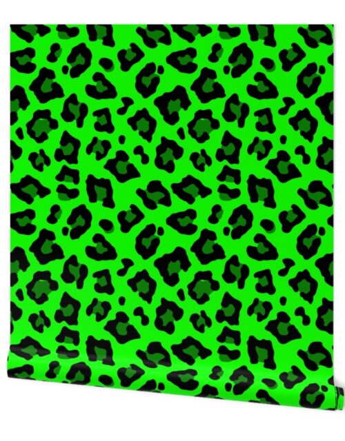 Jumbo Leopard Spots Animal Repeat Pattern Print in Green and Black Wallpaper