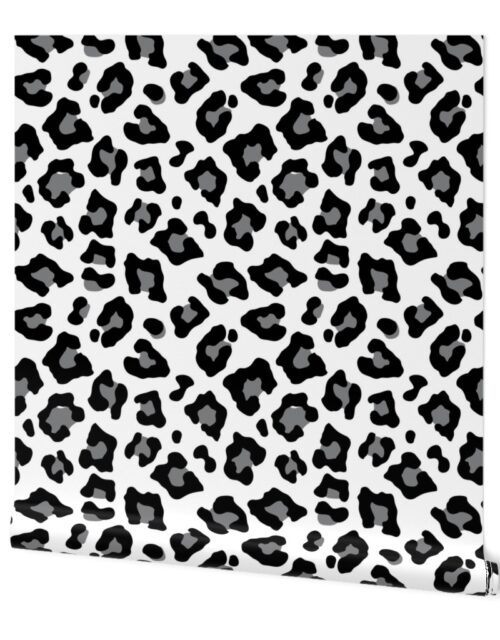 Jumbo Leopard Spots Animal Repeat Pattern Print in Grey and Black Wallpaper