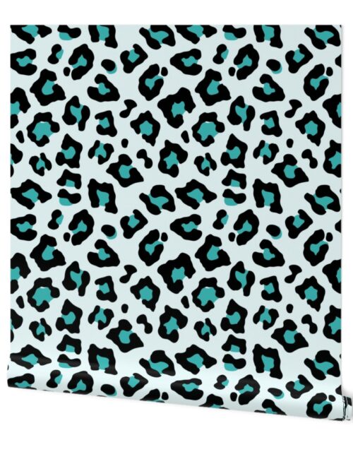 Jumbo Leopard Spots Animal Repeat Pattern Print in Turquoise Blue and Black Wallpaper