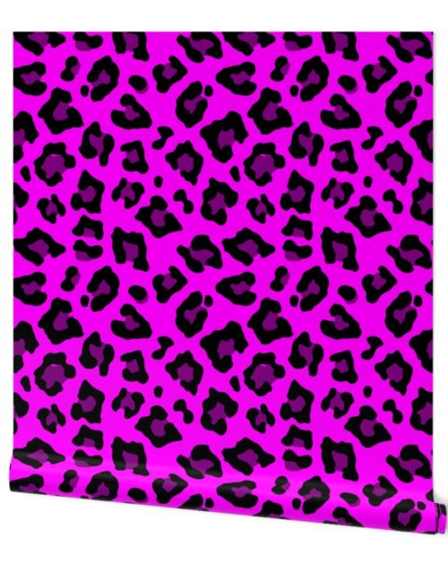 Jumbo Leopard Spots Animal Repeat Pattern Print in Hot Pink and Black Wallpaper