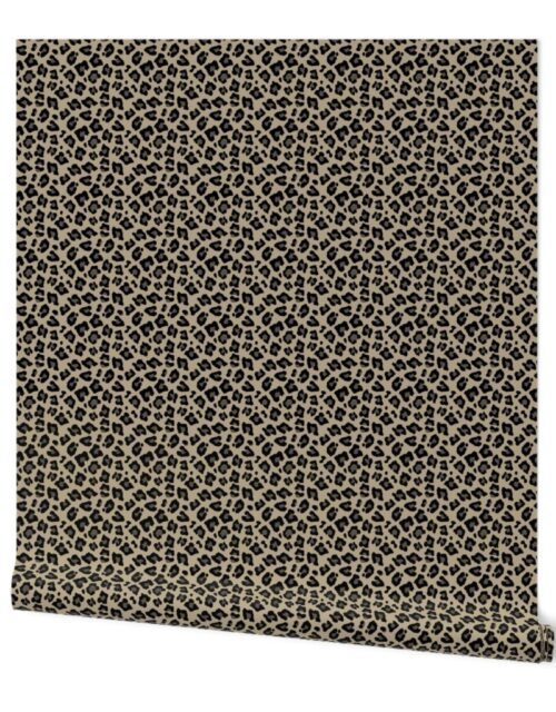 Smaller Leopard Spots Animal Repeat Pattern Print in Tan and Black Wallpaper