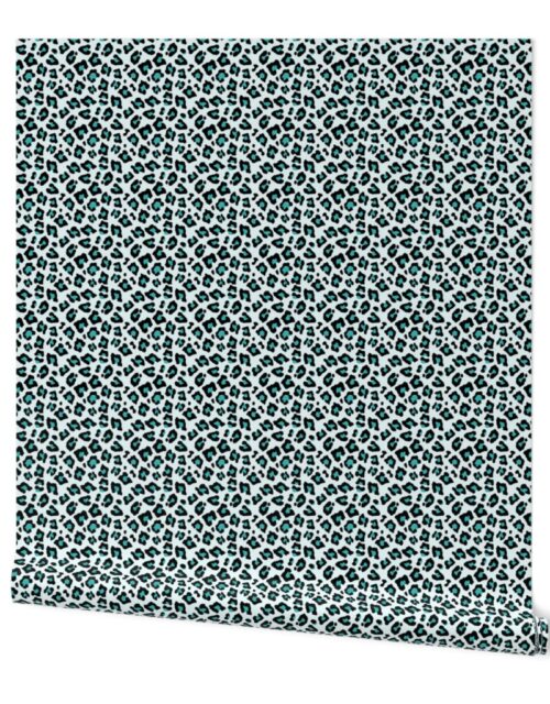 Smaller Leopard Spots Animal Repeat Pattern Print in Turquoise Blue and Black Wallpaper