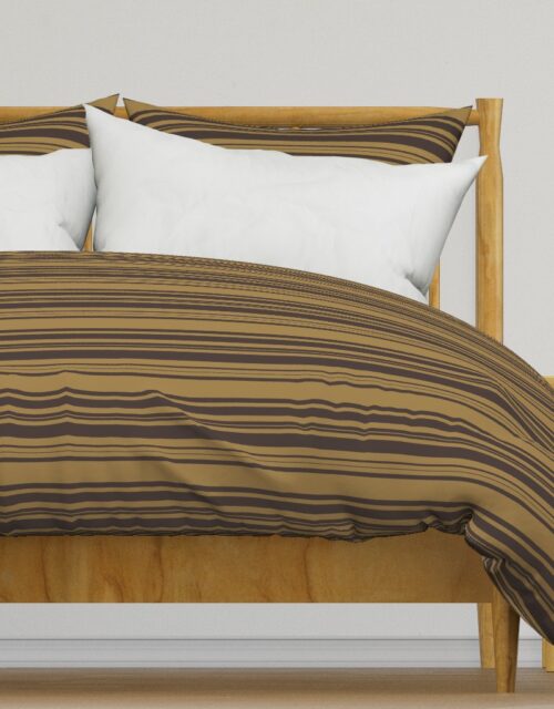 Louis Brown and Tan Dog Coordinate Horizontal Stripes Print Duvet Cover