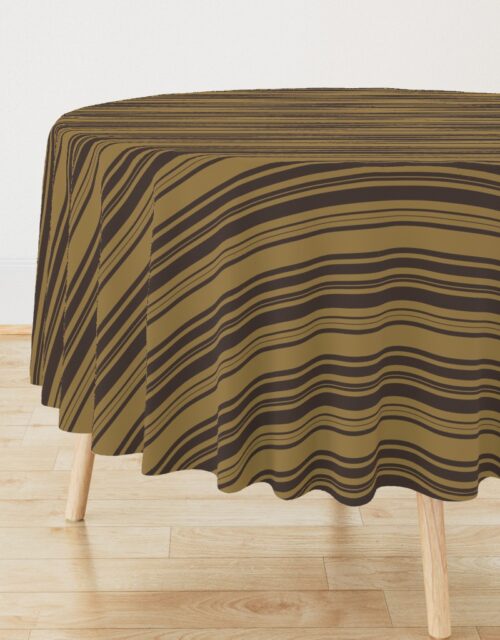 Louis Brown and Tan Dog Coordinate Horizontal Stripes Print Round Tablecloth