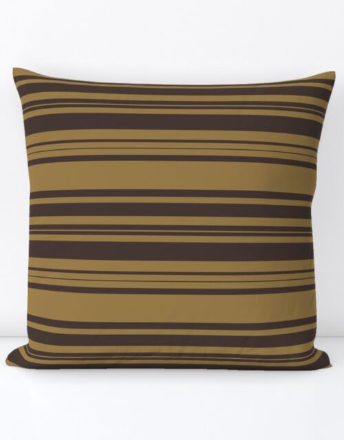 Louis Brown and Tan Dog Coordinate Horizontal Stripes Print Square Throw Pillow