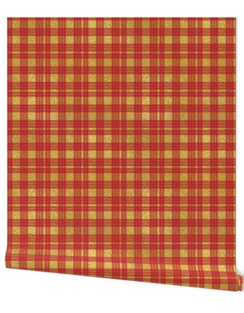 Bright Faux Gold Foil and Red MacLeod Tartan Plaid Wallpaper