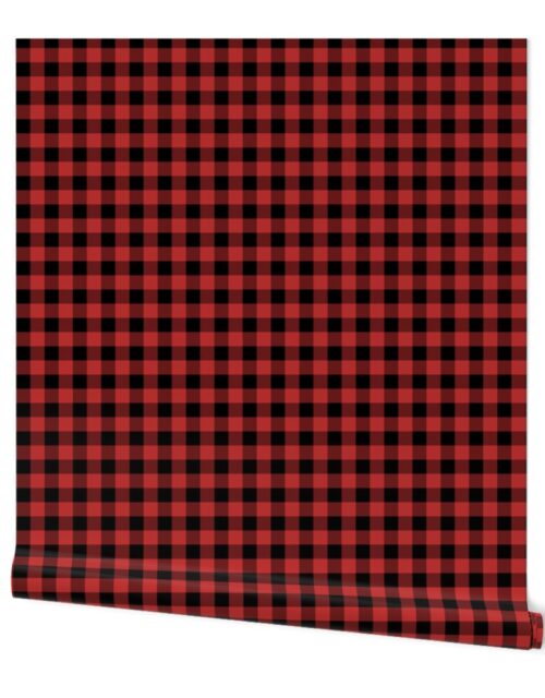 Christmas Holly Berry Red and Black Buffalo Check 1 inch Wallpaper