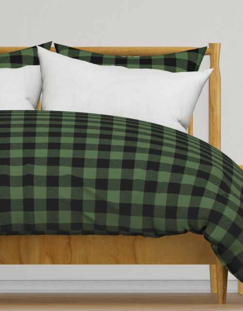 Christmas Tree Evergreen and Black Buffalo Check 2 inch Duvet Cover