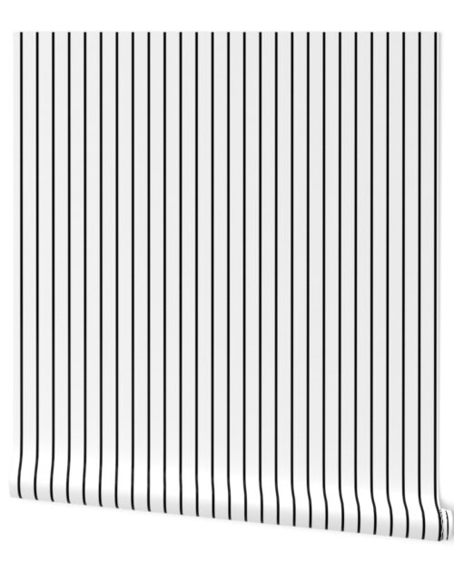 Classic One Inch Black Pinstripe on  White  1 inch Wallpaper