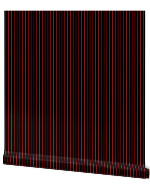 Classic Half Inch Red Pinstripe on Black Wallpaper