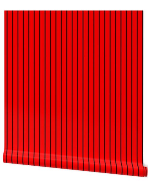 Classic One Inch Black Pinstripe on Red Wallpaper