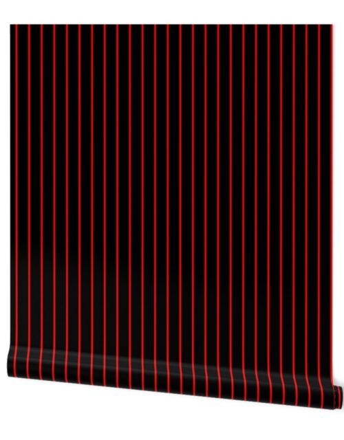 Classic One Inch Red Pinstripe on Black Wallpaper