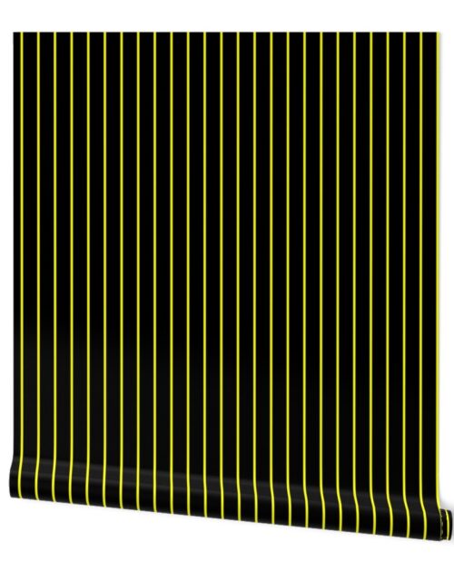 Classic wider 1 Inch Bright Yellow Pinstripe on a Black background Wallpaper