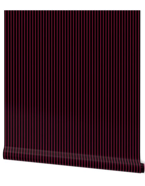 Classic 1/2 Inch Bright Hot Pink Pinstripe on a Black Background Wallpaper