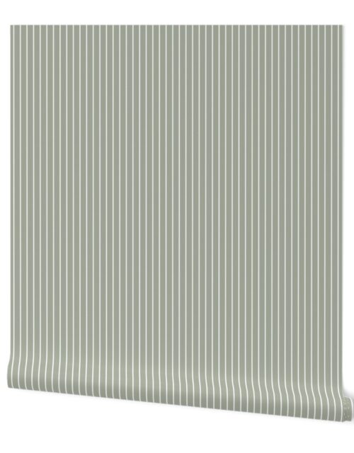 Classic 1/2 Inch White Pinstripe on a Desert Sage Grey Green Background Wallpaper
