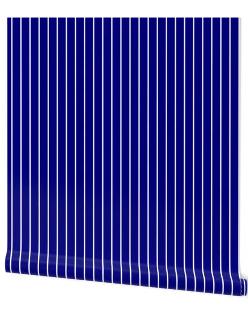 Classic wider 1 Inch White Pinstripe on a Navy Blue Background Wallpaper