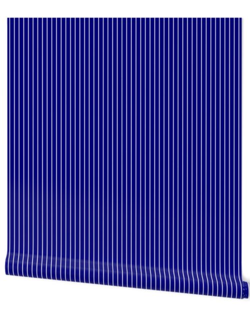 Classic 1/2 Inch White Pinstripe on a Navy Blue Background Wallpaper