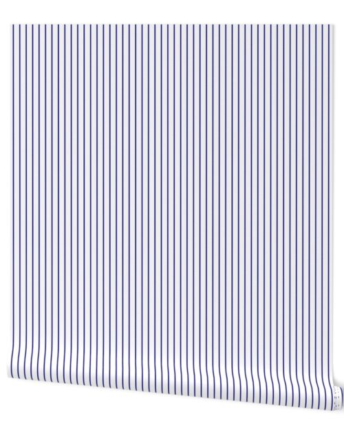 Classic 1/2 Inch Navy Blue Pinstripe on a White Background Wallpaper