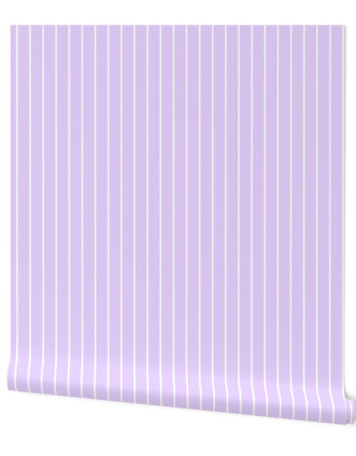 Classic wider 1 Inch White Pinstripe on a Pale Lilac Background Wallpaper