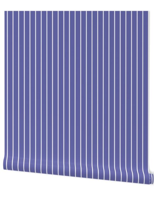 Classic wider 1 Inch White Pinstripe on a Very Periwinkle Purple Blue Background Wallpaper