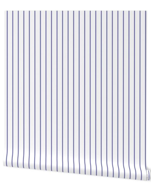 Classic wider 1 Inch Very Periwinkle Purple Blue Pinstripe on a White Background Wallpaper